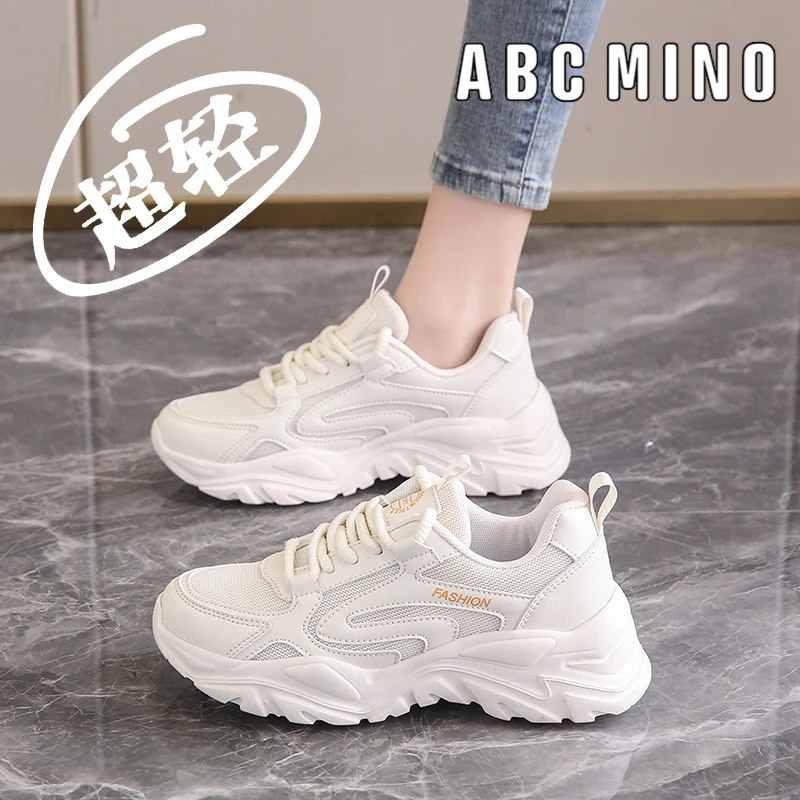 ABC MINO女鞋夏季超轻学生透气网面运动老爹鞋2025新款增高小白鞋
