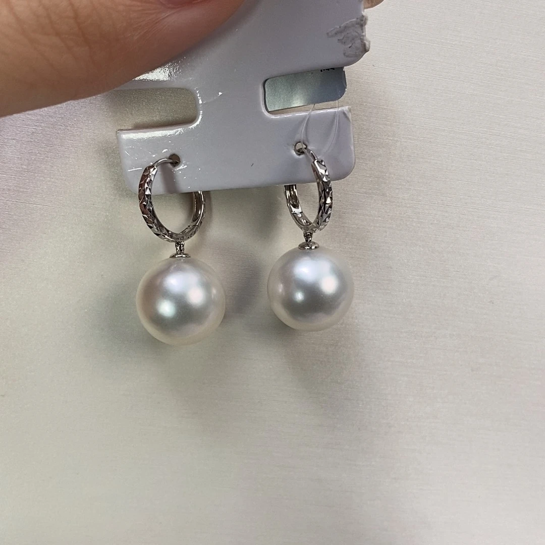 18K金镶嵌耳饰海水珍珠澳白13-14