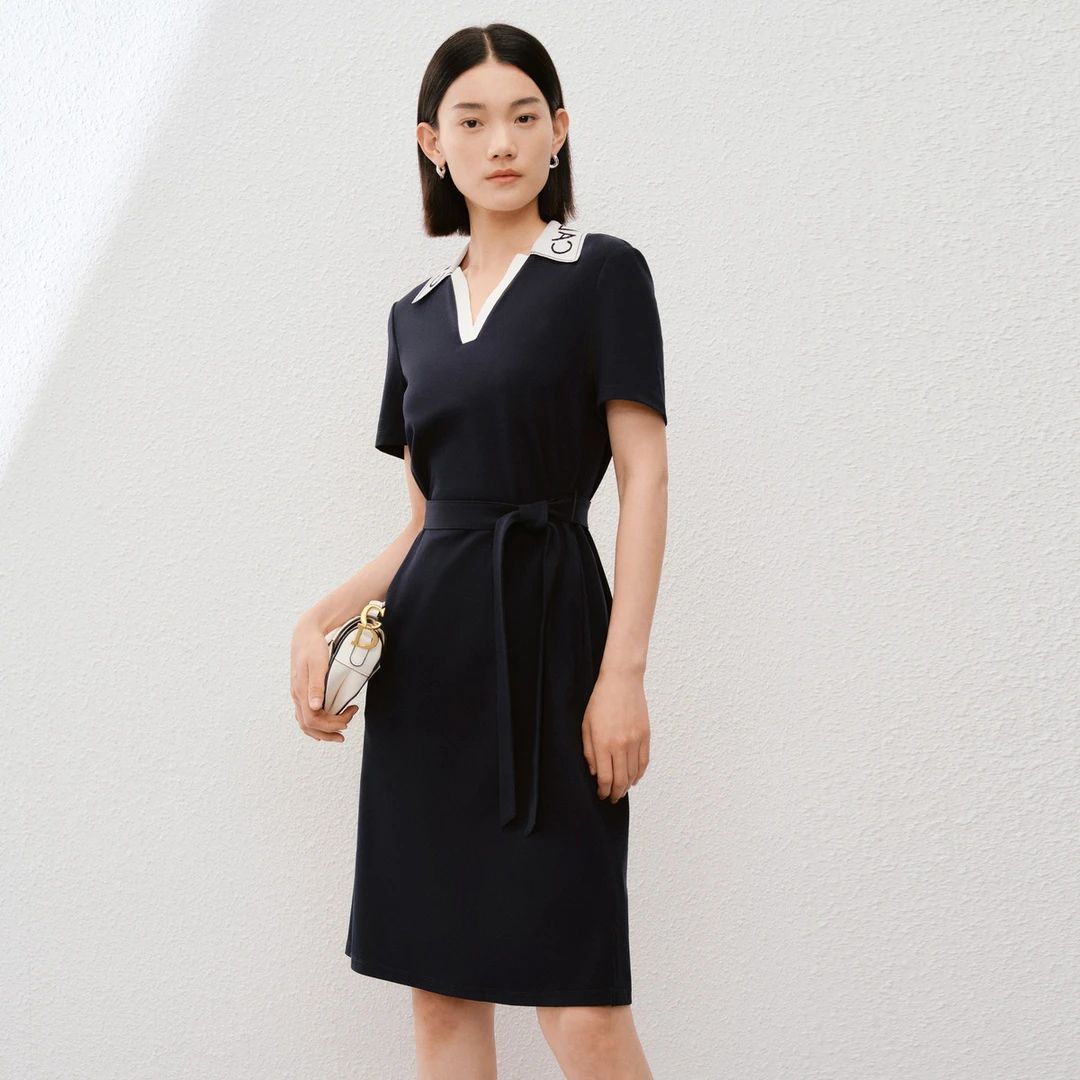 【丽公主专属】【撞色POLO领连衣裙】春夏款简约通勤裙子女CF04026