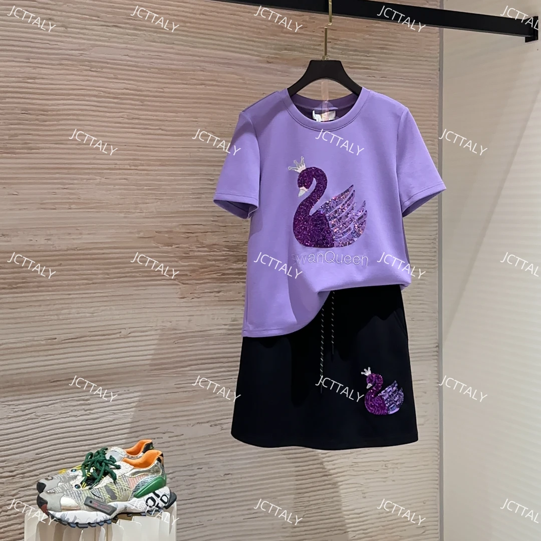 【宠粉价 】夏季新款水钻天鹅短袖两件套微胖显瘦套装裙TZ-109