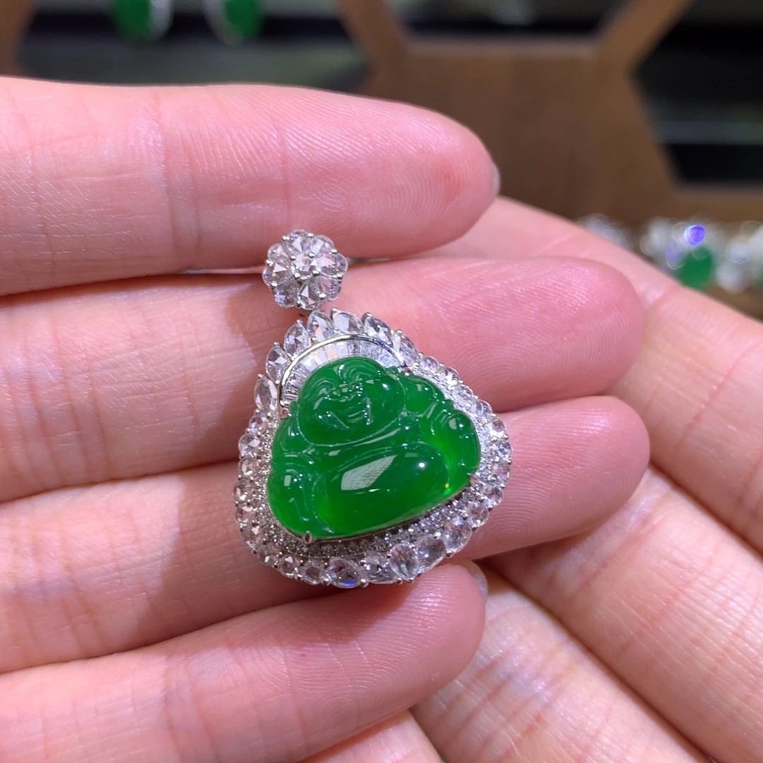 翡翠18K金镶嵌吊坠(不含链)