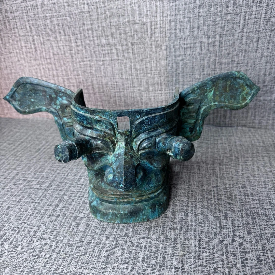 复古三星堆面具,仿古青铜器摆件,纯铜制品,长度30厘米