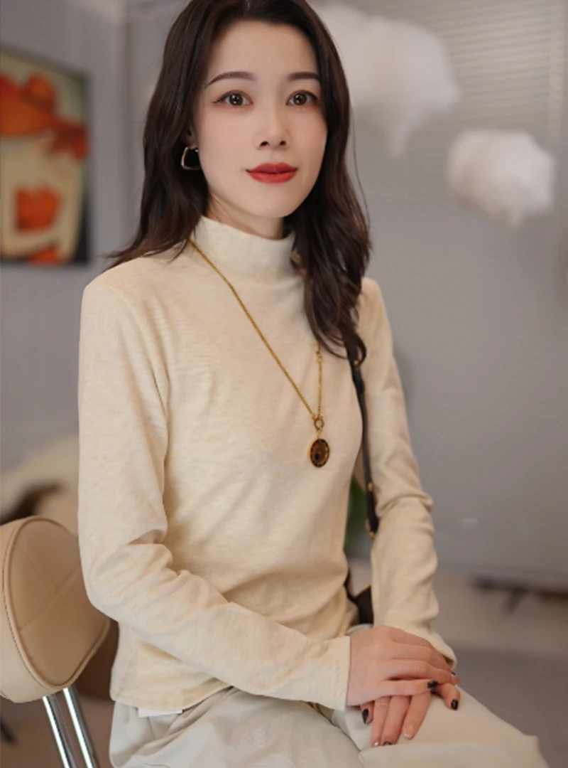 【运费险】半高领加绒加厚螺纹打底衣秋冬款百搭纯色长袖修身