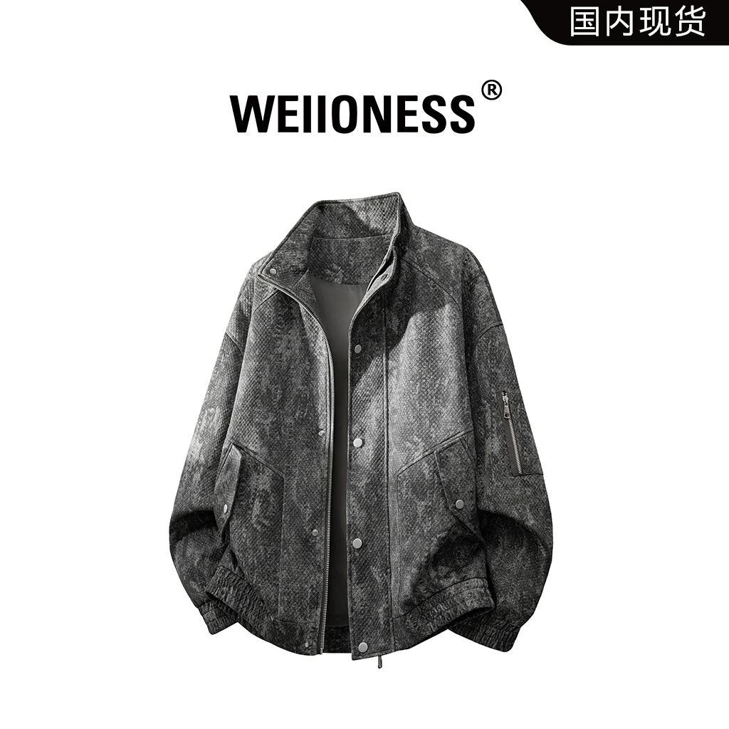 WEIIONESS复古潮流大码夹克男士春秋休闲高级感扎染百搭宽松衬衫