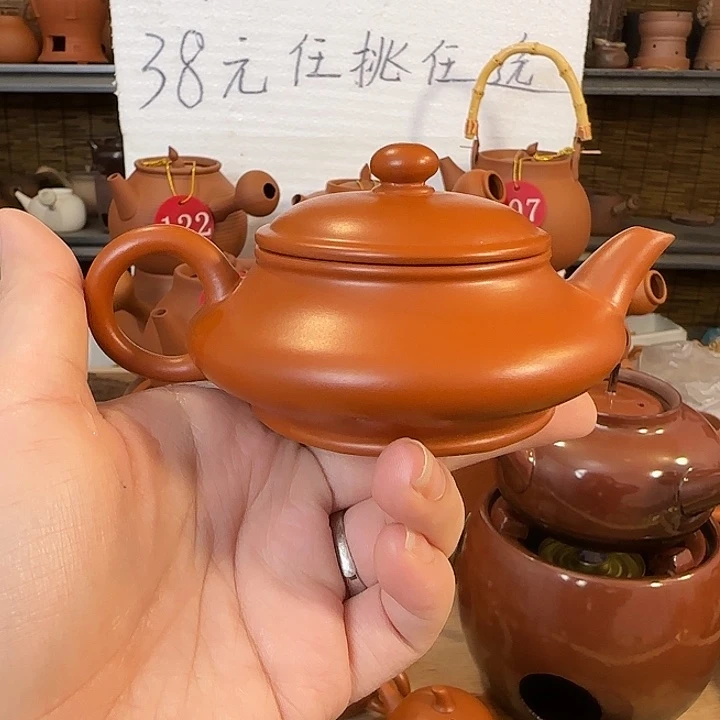 朱泥虚扁朱泥泡茶壶120毫升