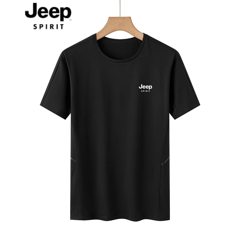JEEPSPIRIT夏季圆领短袖冰丝T恤男士宽松加肥速干爸爸男装半袖