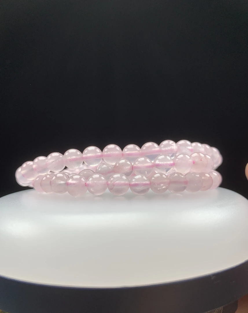 天然6mm粉晶三圈素圈手串