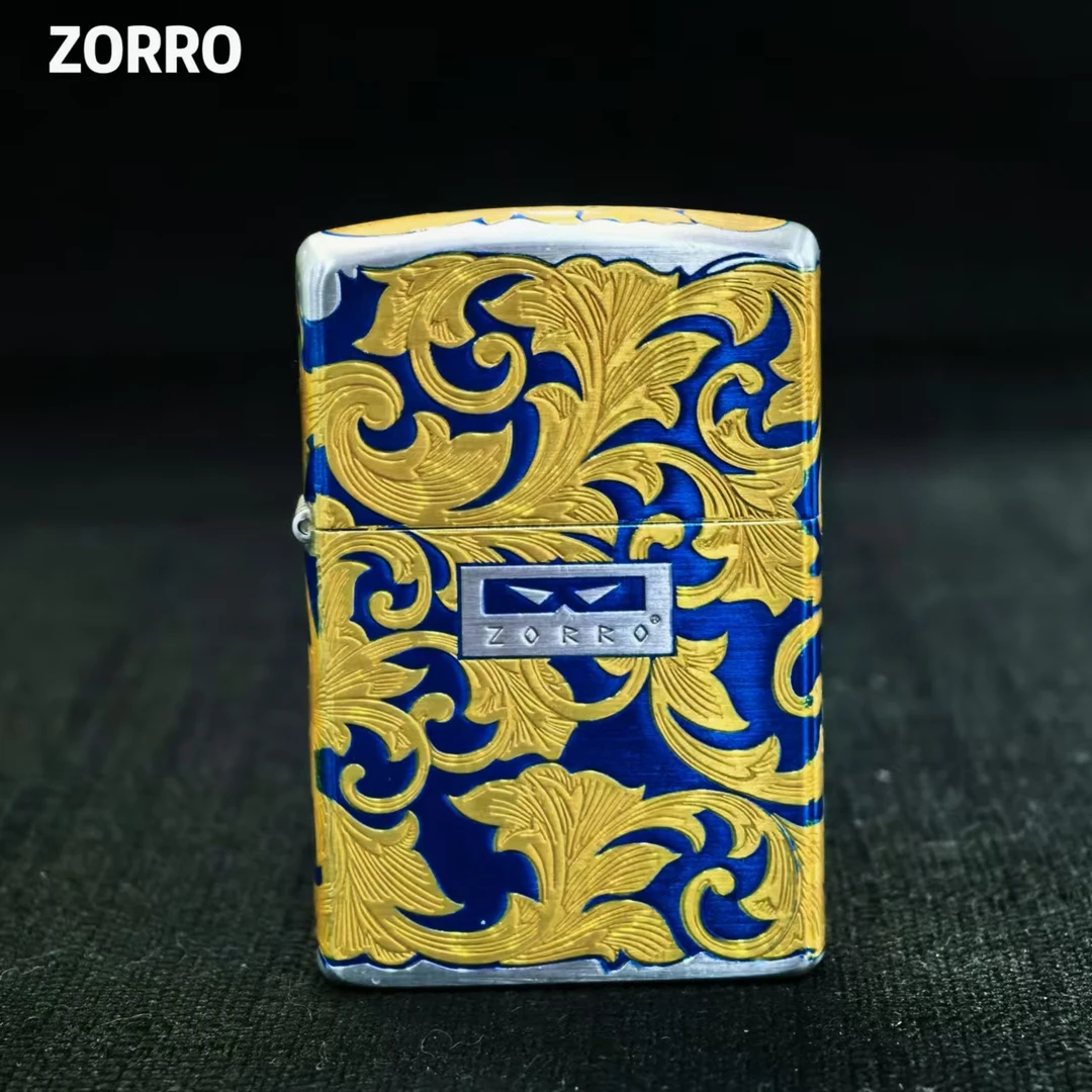 ZORRO佐罗二代眼睛标五面包银填漆金蓝大唐草煤油打火机