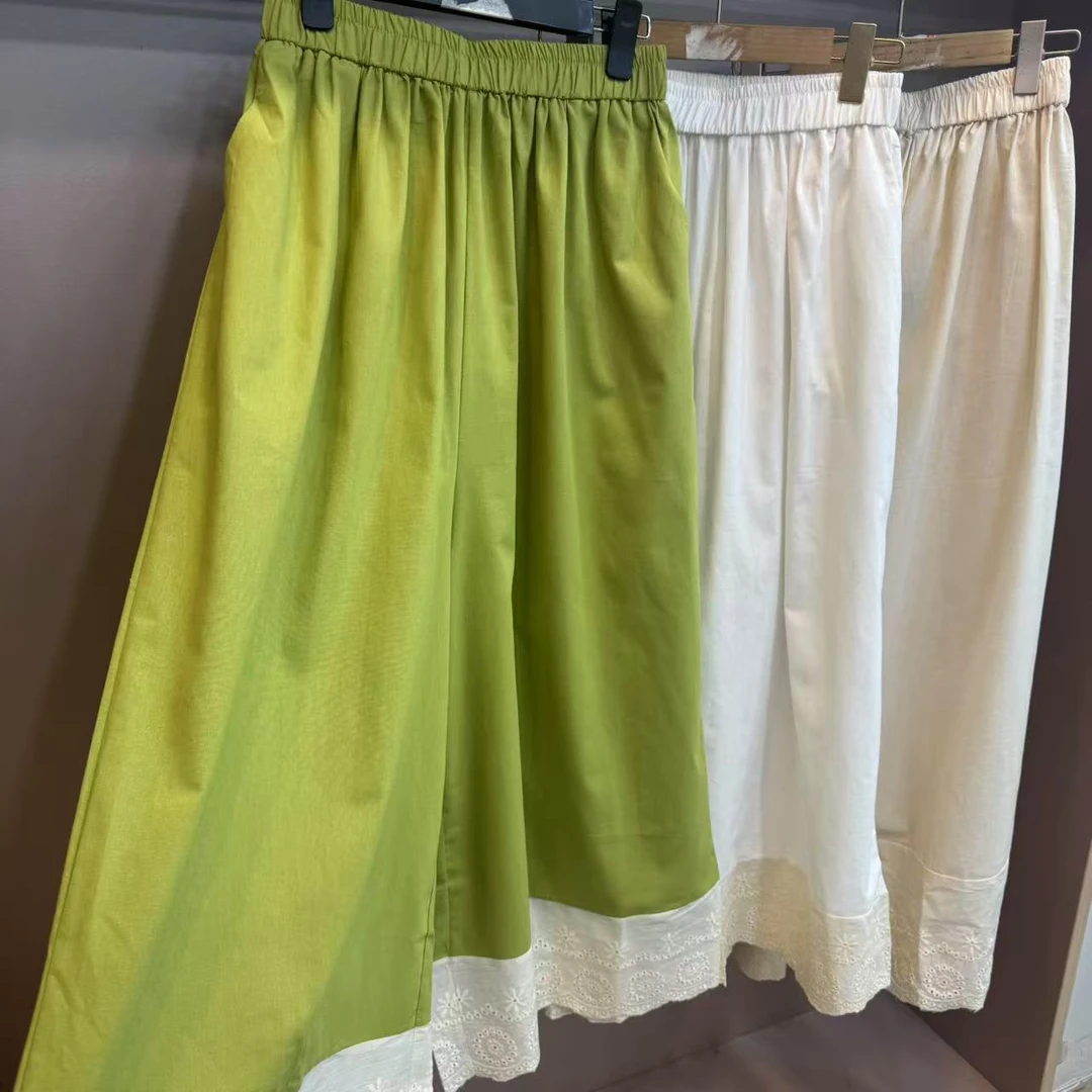 K7108 休闲裤纯色阔腿裤森系拼接显瘦无弹力夏季休闲