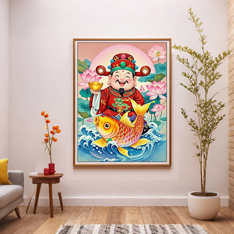 【新疆长绒棉双纱棉】7234财神十字绣大格60x77厘米满绣52种绣线