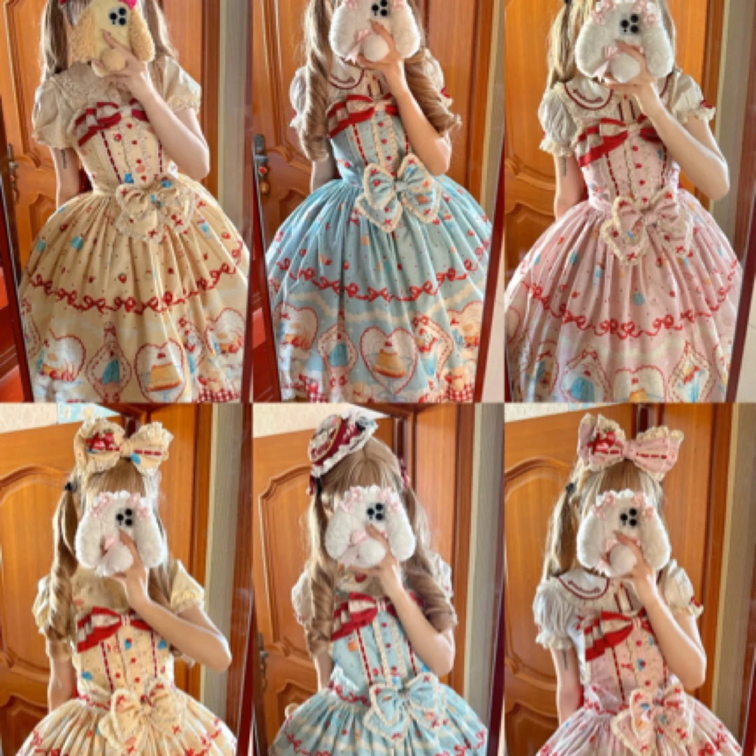 【昭和甜品橱窗lolita】 现货梦鲸原创古早感呲甜背带JSK原创印花裙