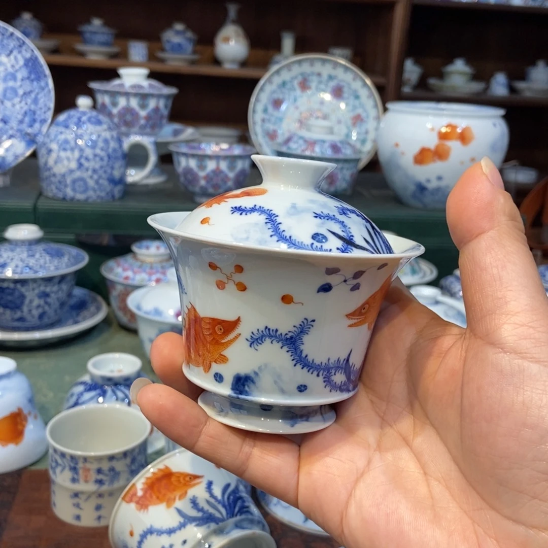 w隐艺矾红鳜鱼盖碗