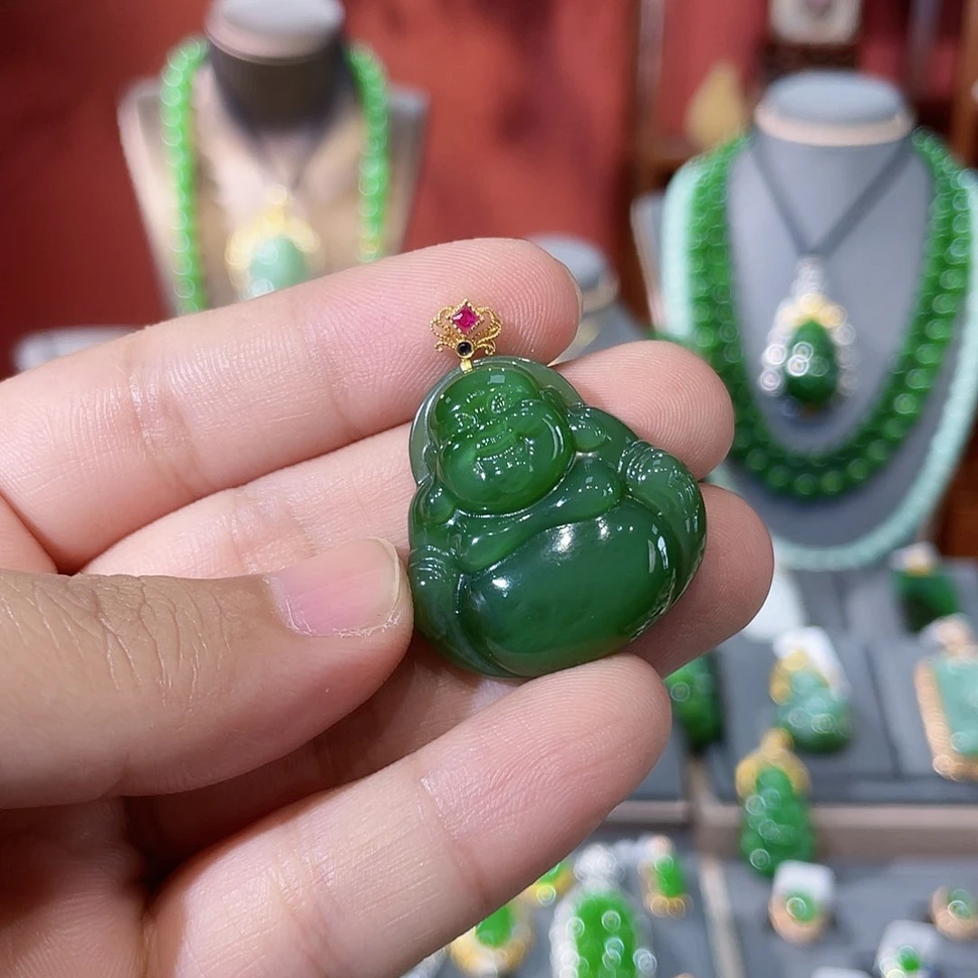 和田玉（碧玉）18K金镶嵌颈饰