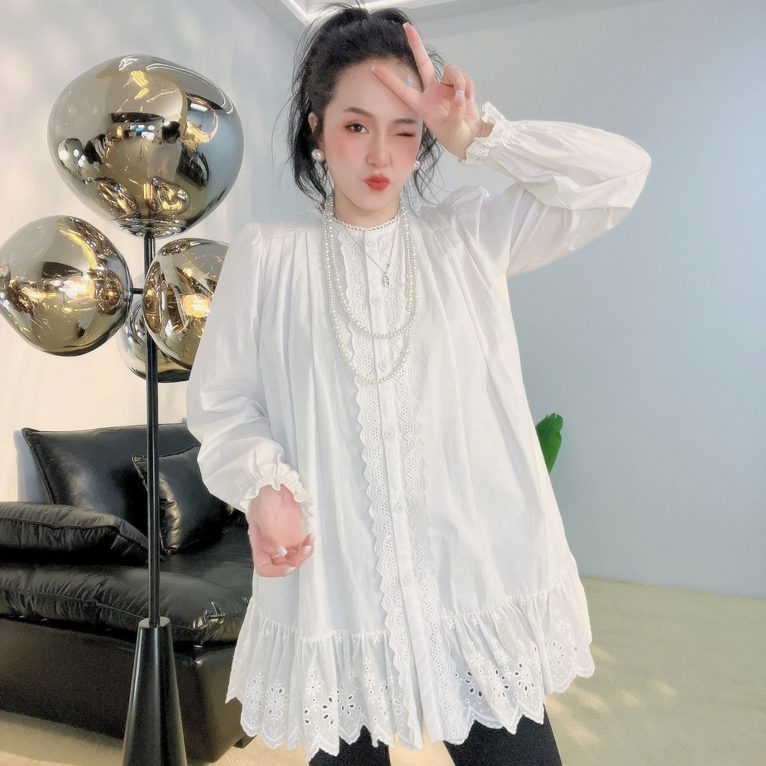 2024秋季新款纯棉长袖衬衫裙韩范娃娃衬衫xx8001