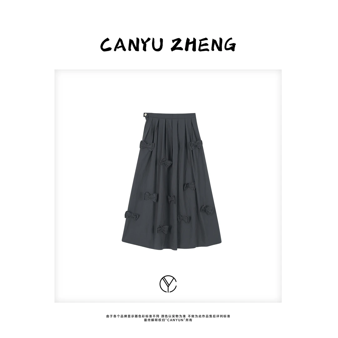 CANYU夏季新款 法式街头休闲显瘦半裙 蝴蝶结设计轻奢高腰长裙