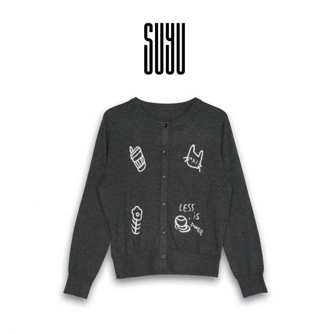 SUYU 【安妮日记】女绣花毛针织衫短款百搭圆领