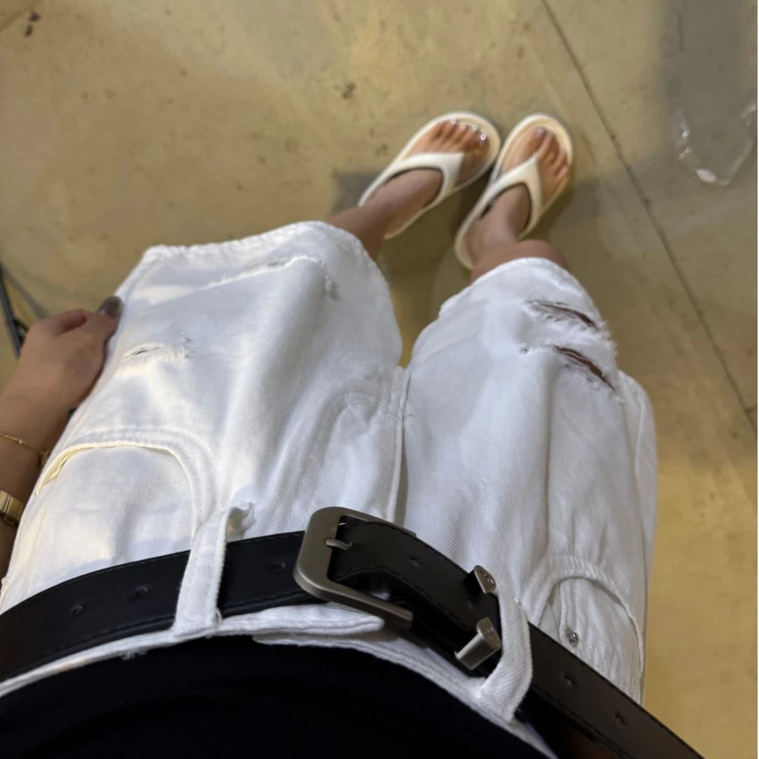 YOYO自制【破洞四分裤】夏季时尚百搭潮流水洗牛仔破洞短裤