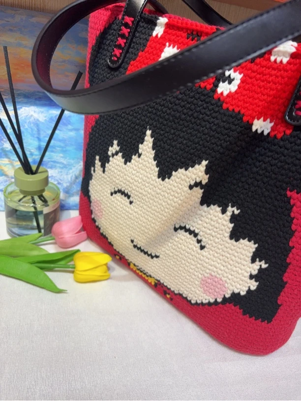 纯手工钩织像素蝴蝶结女孩单肩包高级大气可爱