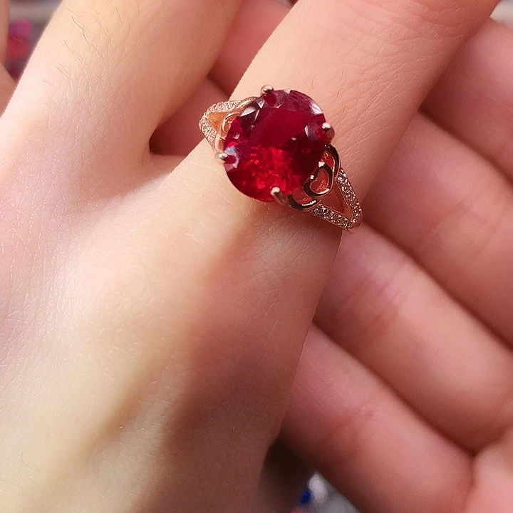 红宝石戒指银S925镶嵌