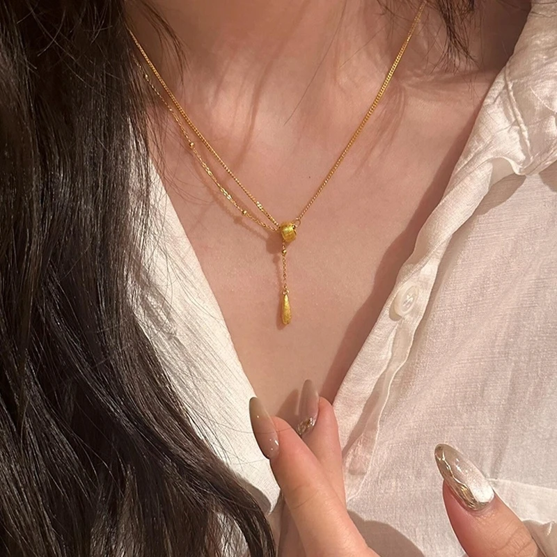 卡柒 铜合金项链 中古金色拉丝水滴项链轻奢小众高级感精致锁骨链