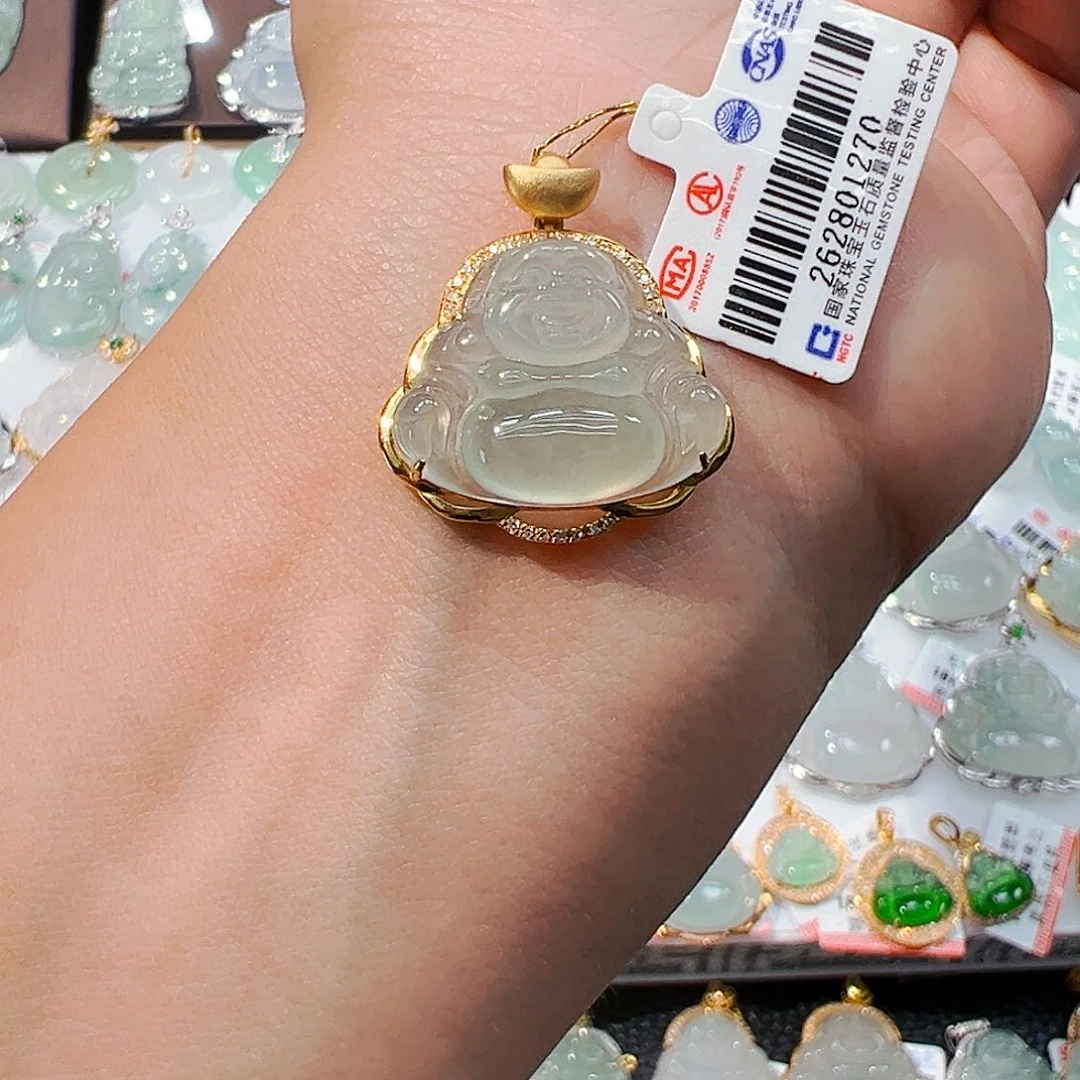吊坠(不含链)18K金镶嵌翡翠佛公