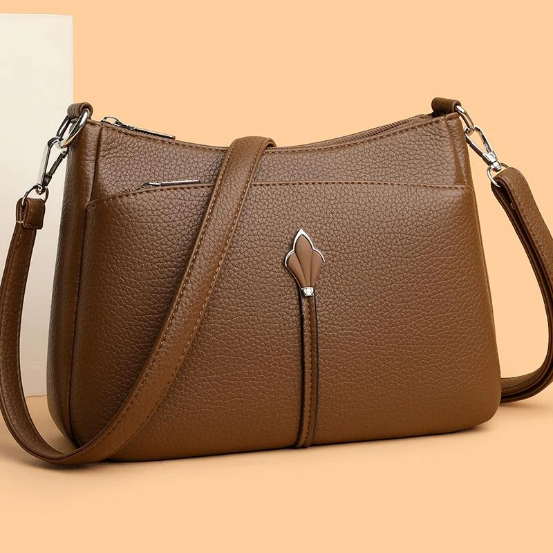 袋鼠真皮女包2025新款时尚单肩大容量斜挎包百搭高级感中年妈妈包