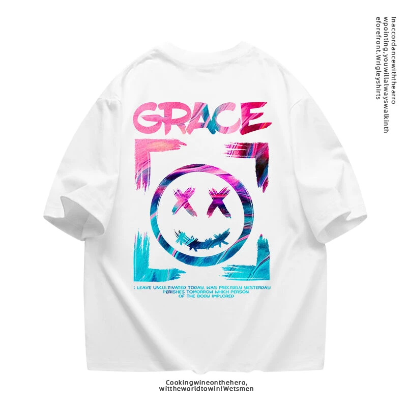 男士穿搭260克重港国潮嘻哈风小恶魔短袖T恤男生夏季情侣宽松上衣