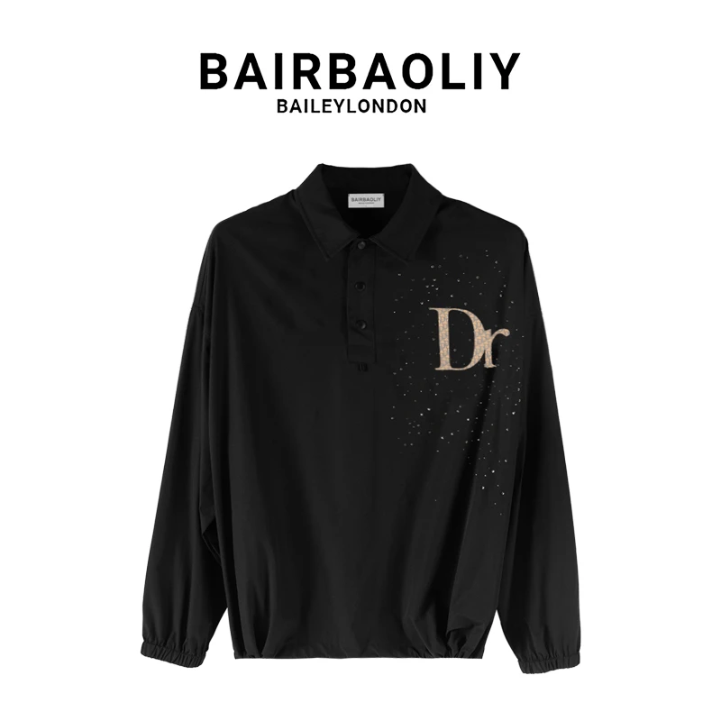 BAIRBAOLIY满天星字母长袖POLO衫轻奢高级感2025新款春夏男装上衣