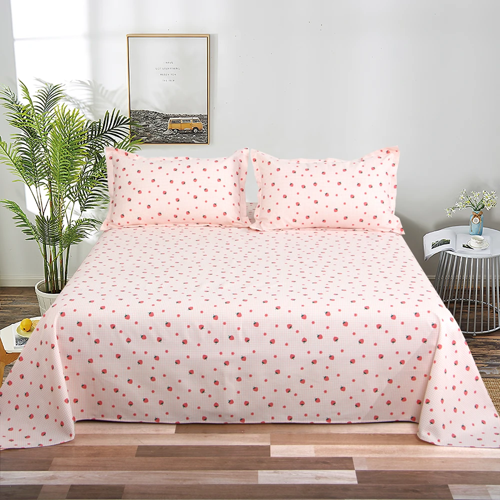 1.95x2.35　原棉细纱粗布床单【草莓派对】