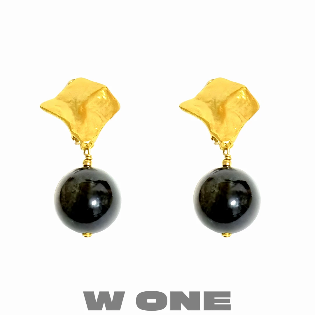铜合金莫桑石耳饰 【W ONE】小众设计感罗兰中古黑金几何耳夹