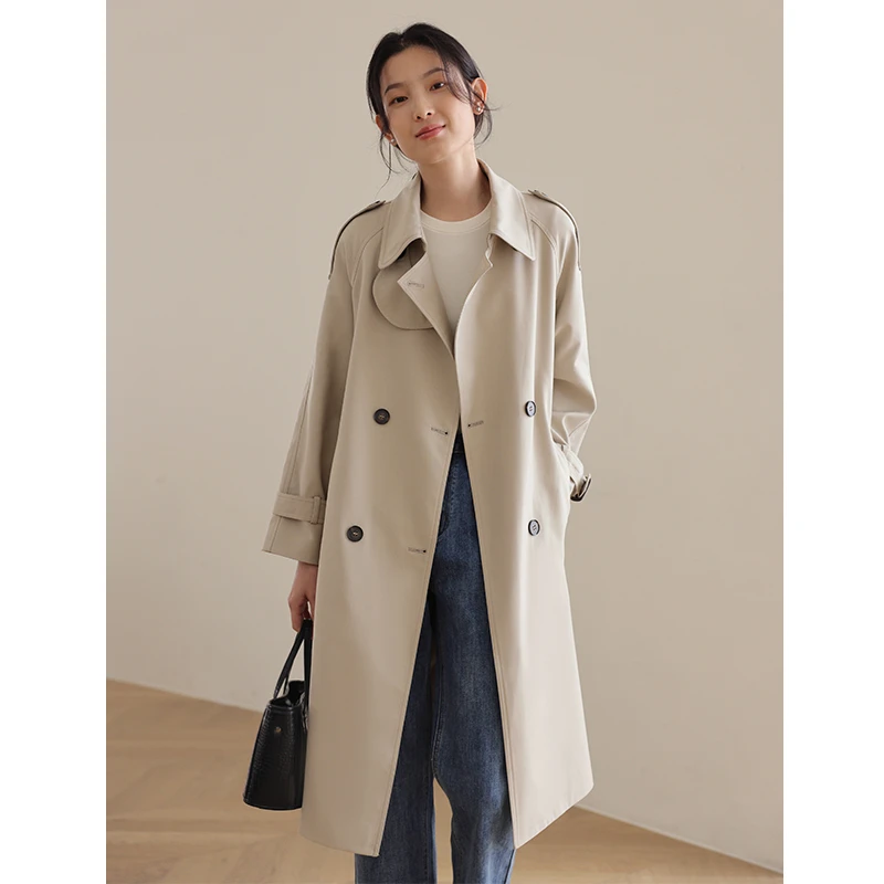 素典【英伦假日】风衣春款休闲宽松中长英伦风高级气质双排扣1097