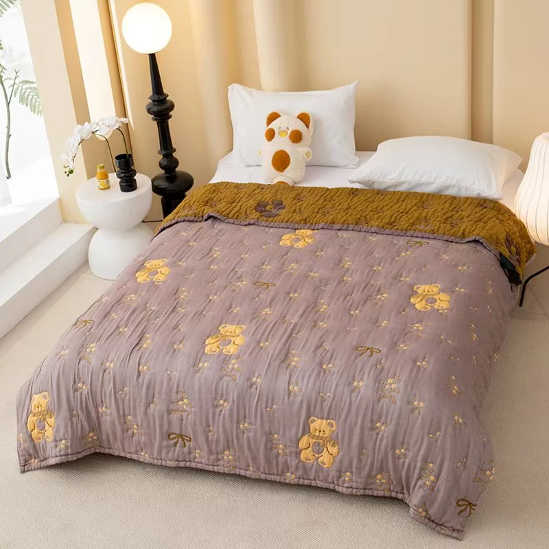 新款【双人泡芙被】精梳棉纱布面包被被柔软透气双面