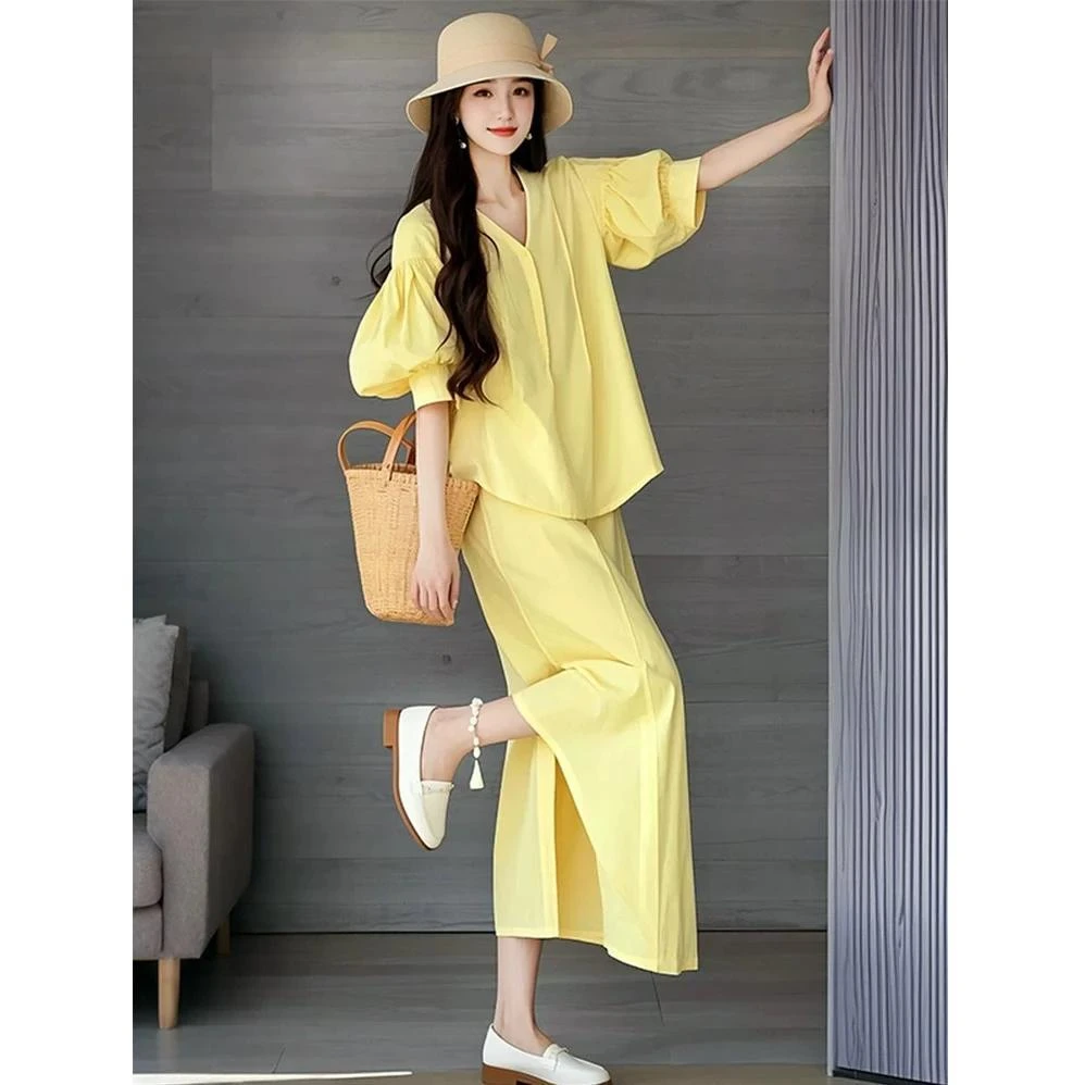 NYING春季穿搭一整套气质韩版高级感绝美漂亮时尚洋气黄色衬衫套