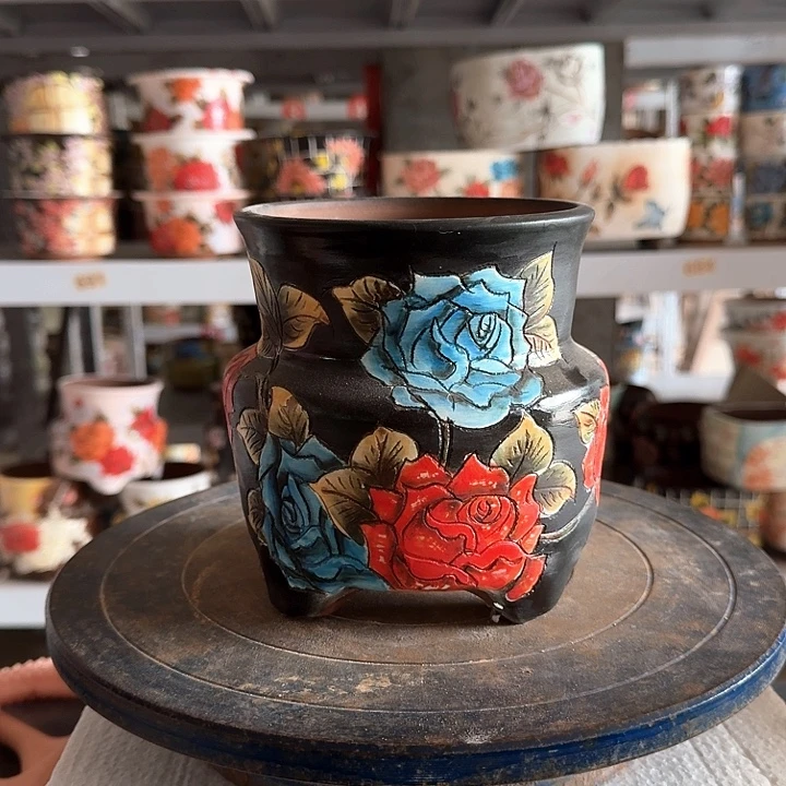 紫砂花盆景德镇陶瓷