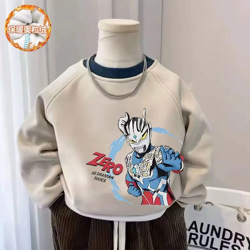 男童卫衣秋冬加绒新款儿童圆领打底男孩炫酷奥特曼洋气中小童上衣