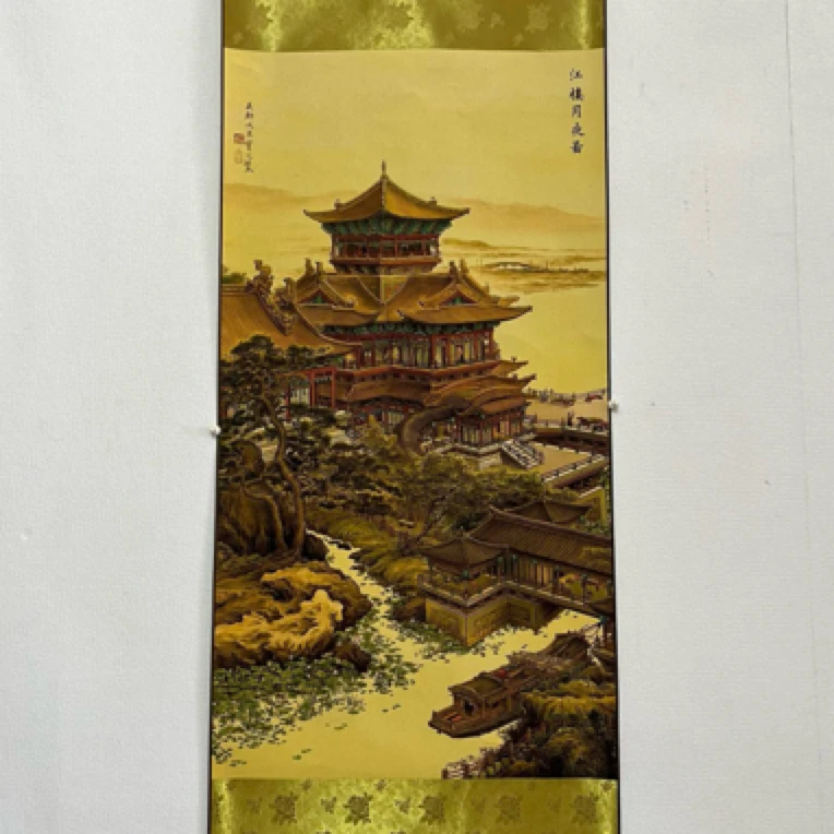 江楼月夜图  挂画  中堂画