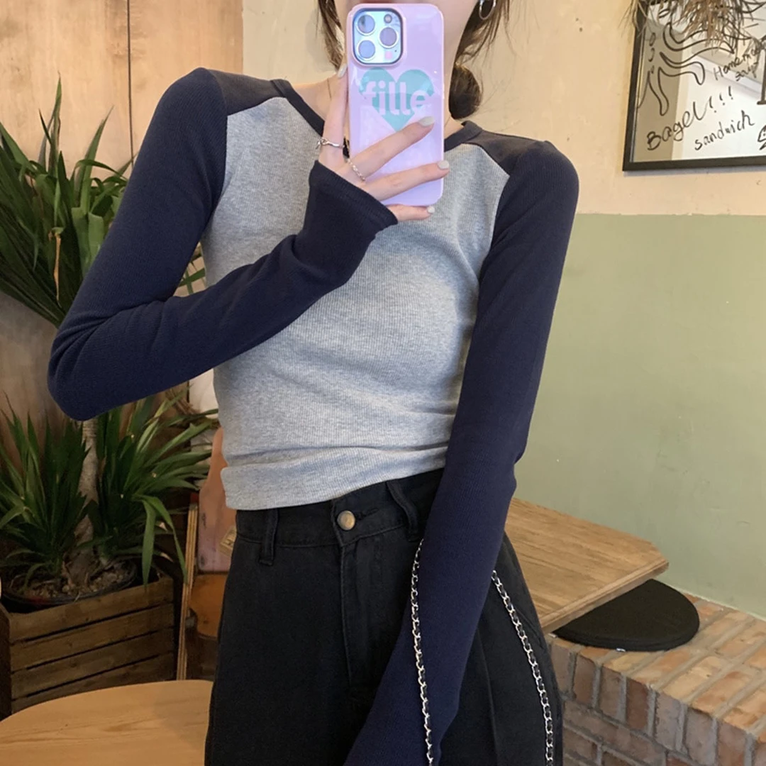 纯欲风修身辣妹长袖T恤女2025早秋新款圆领打底衫显瘦短款上衣ins