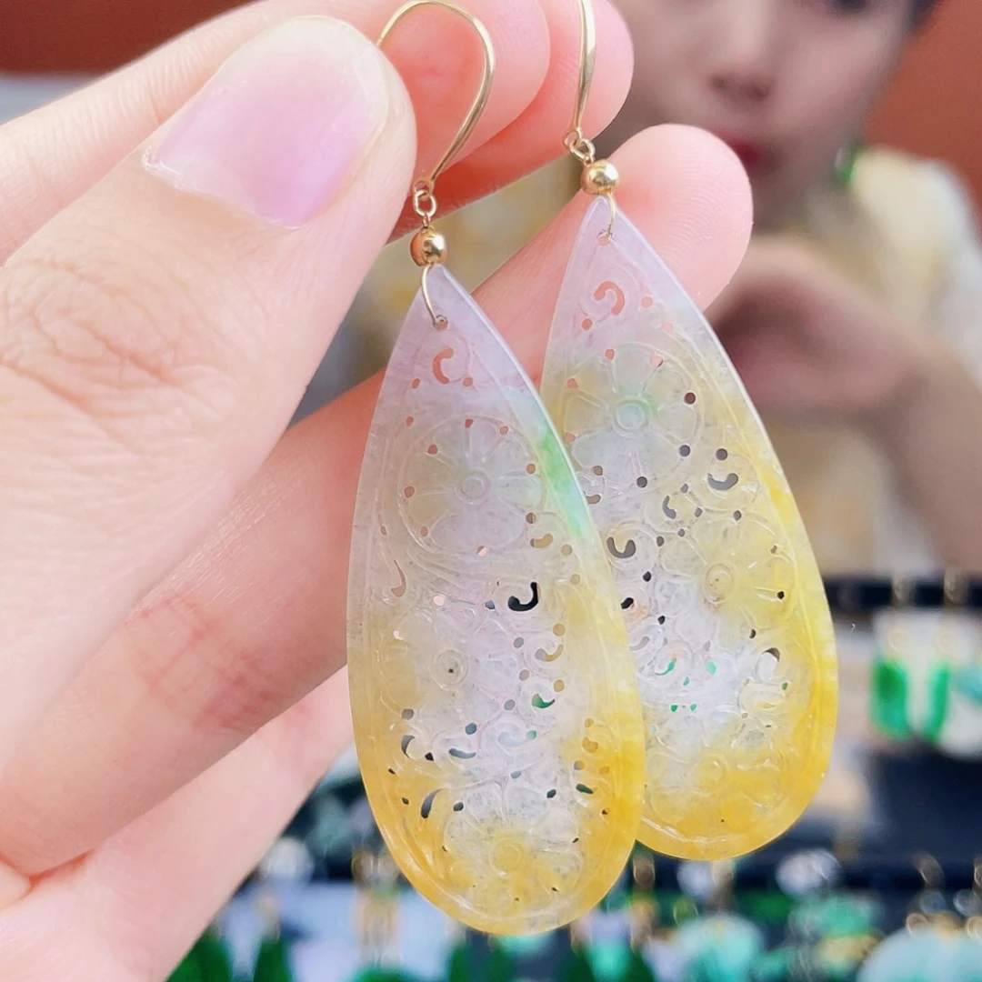 翡翠18K金镶嵌耳饰饰品