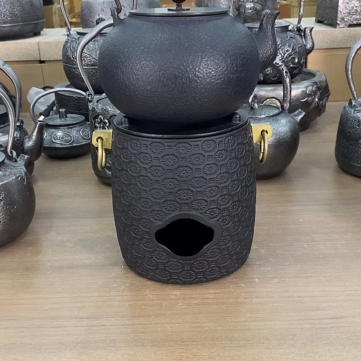 宝珠铁壶1200毫升+铸铁团花炭炉一套