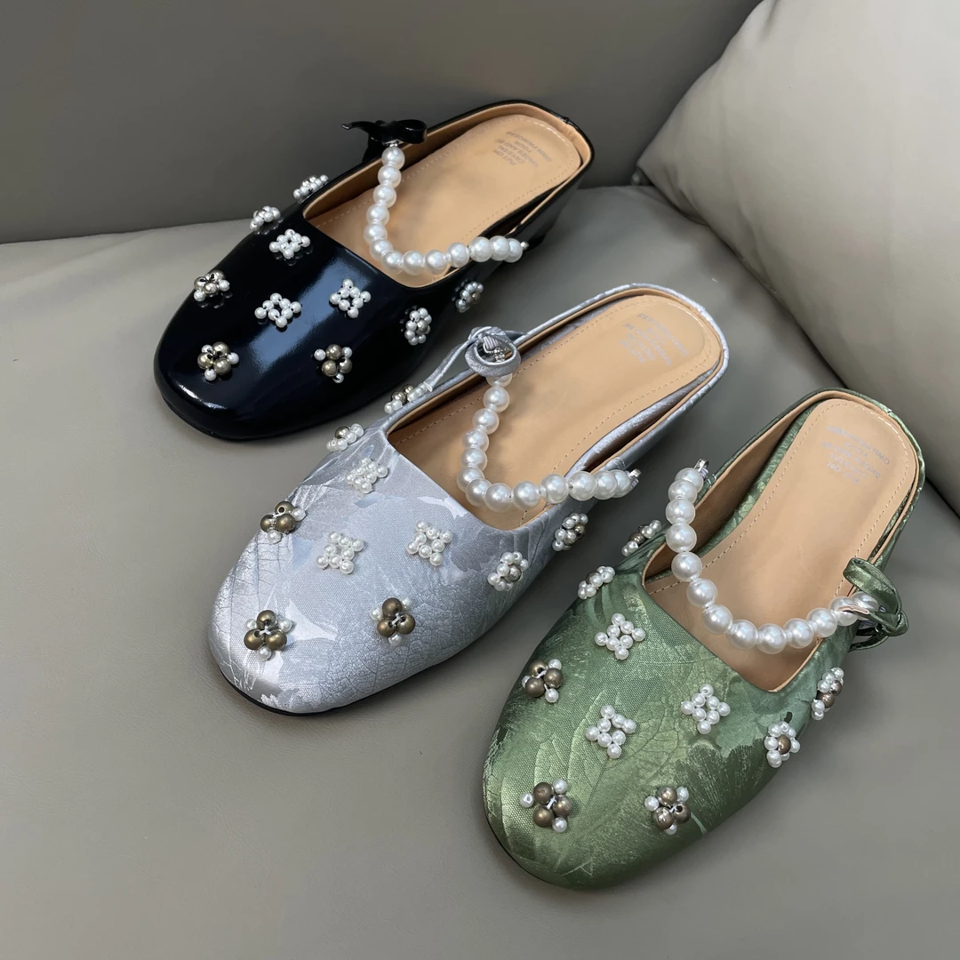 圆头珍珠带包头拖713