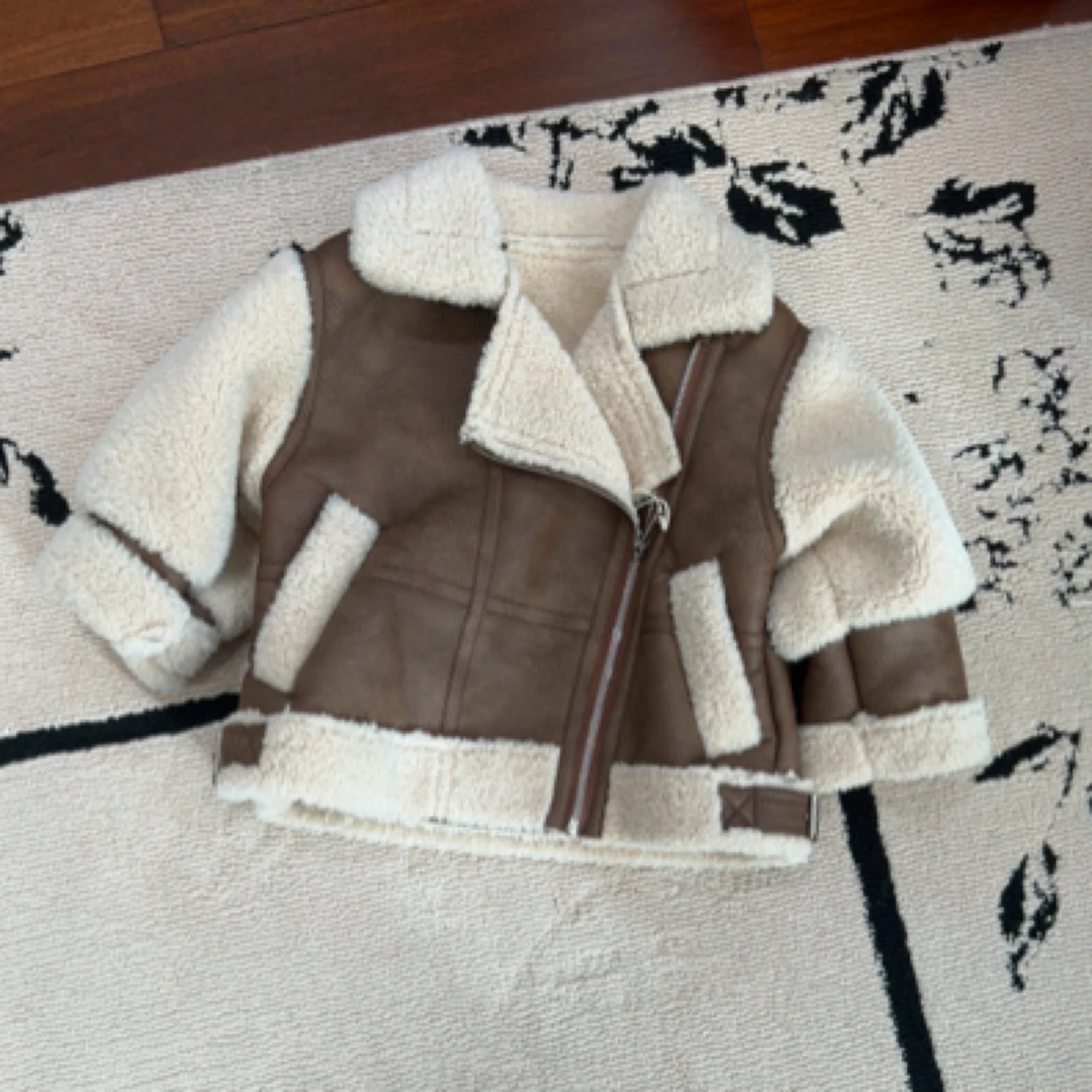 【编号P945】82209-31-儿童侧拉链皮毛一体外套深咖色-YYXY