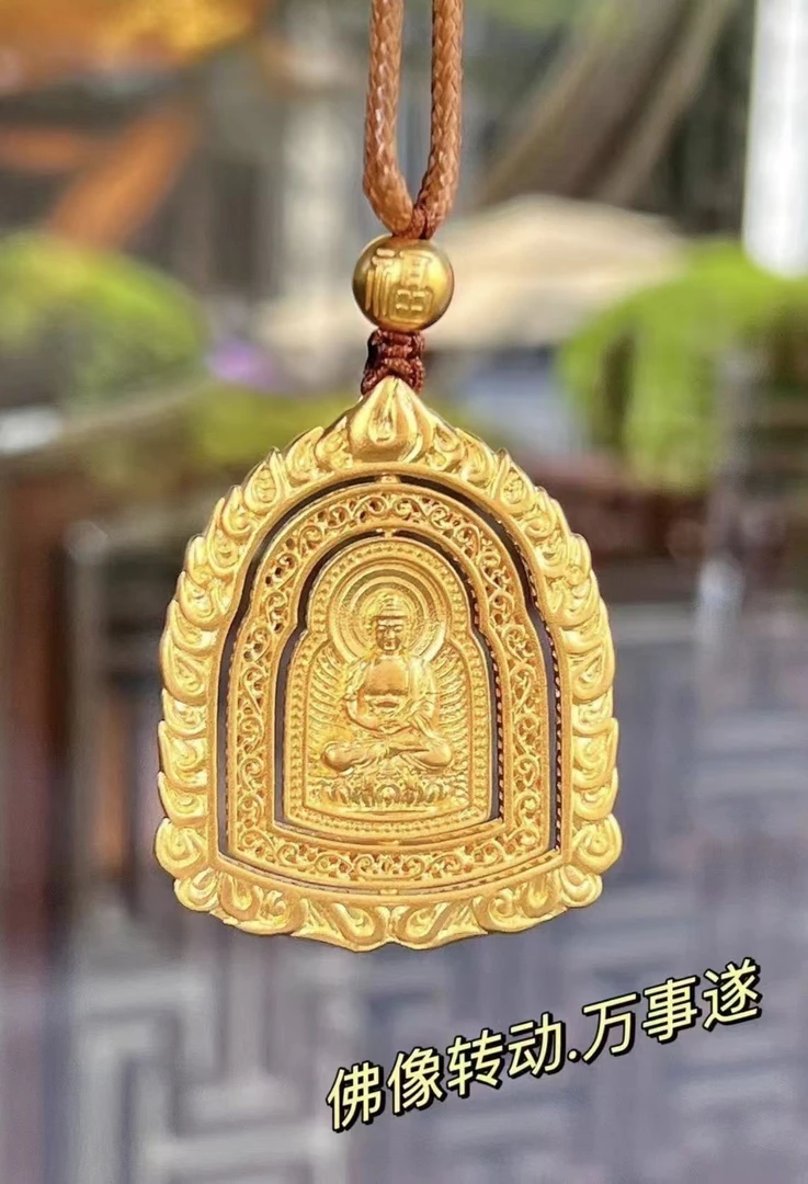 足金999古法传承经典百搭三圈转动佛吊坠