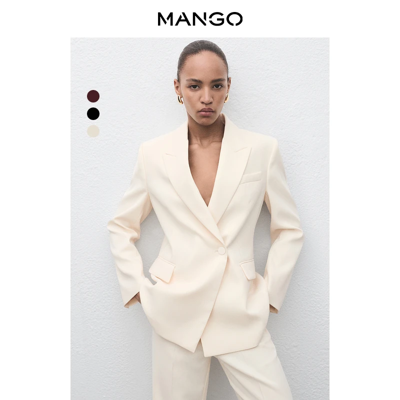MANGO女装西装2025秋装新款法式休闲通勤气质V领直筒职业装西装