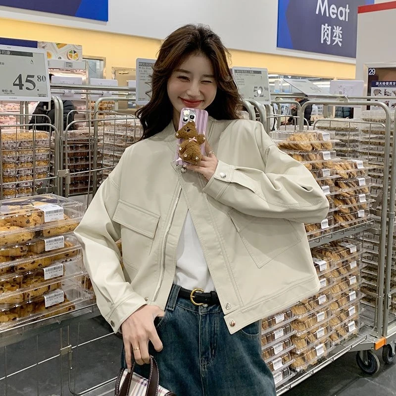 黑色机车夹克上衣美式复古皮衣春秋新款休闲显瘦气质小个子外套女