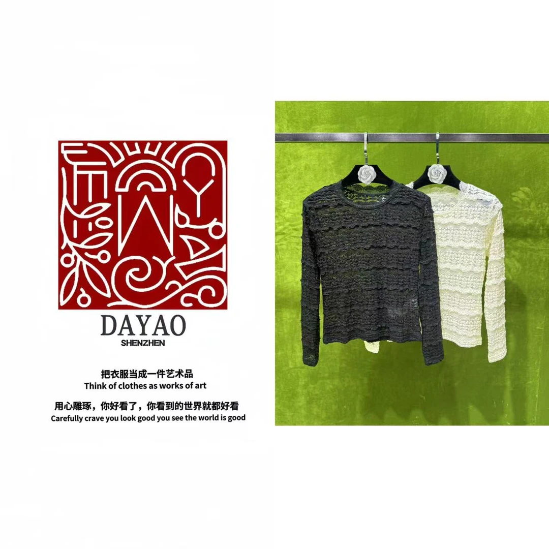 「DAYAO」25s夏季时尚百搭轻奢圆领镂空微透蕾丝针织上衣 WYA25730