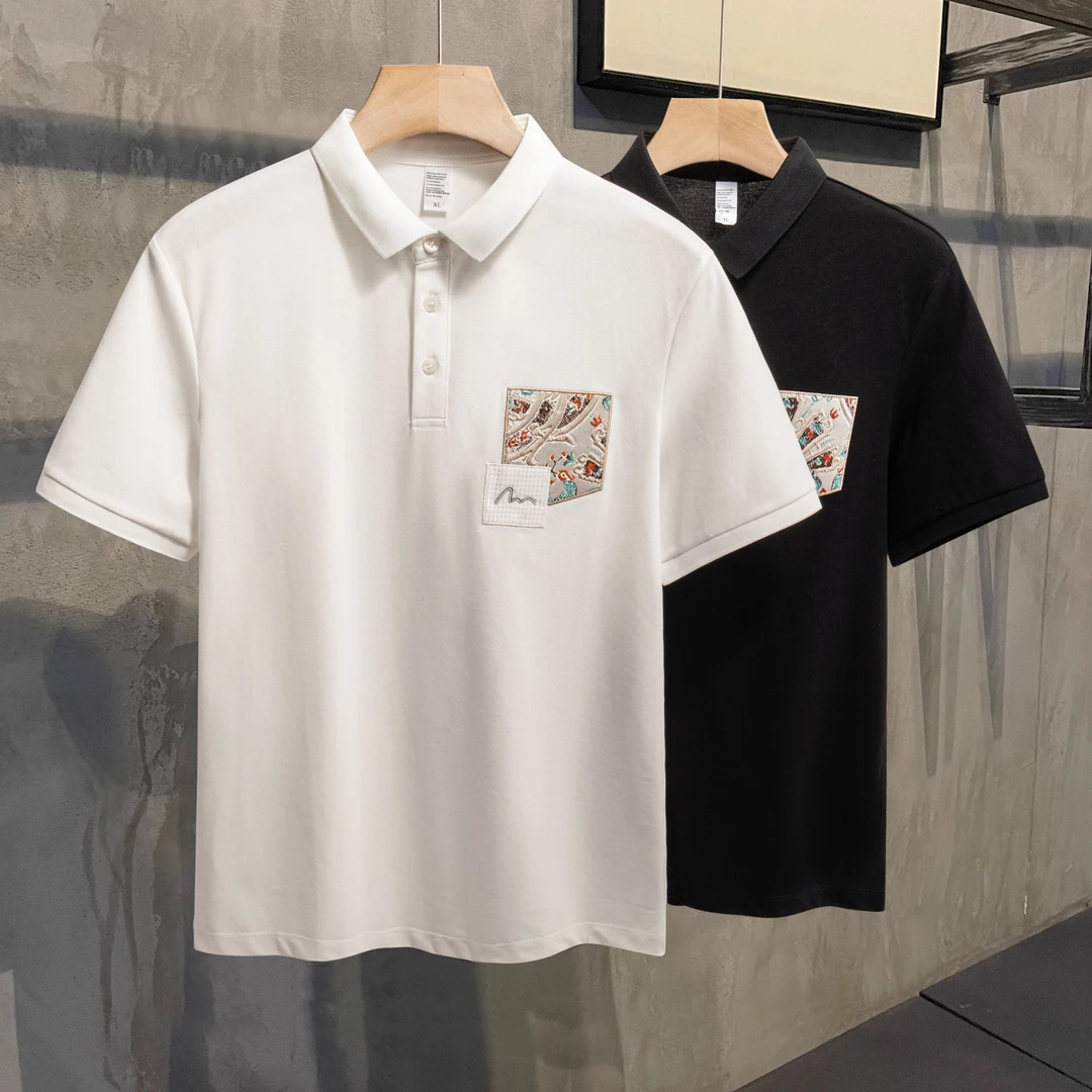 夏季韩版简约贴布男修身POLO衫休闲复古百搭休闲透气上衣短袖