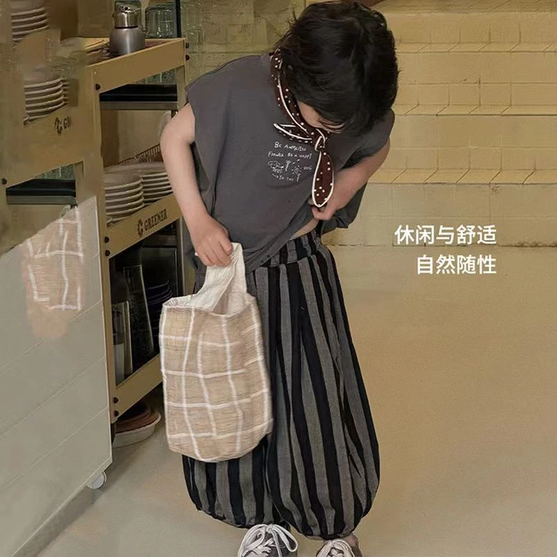 【】男童夏季套装2025新款宝宝韩版休闲宽松儿童无袖衫两件套潮