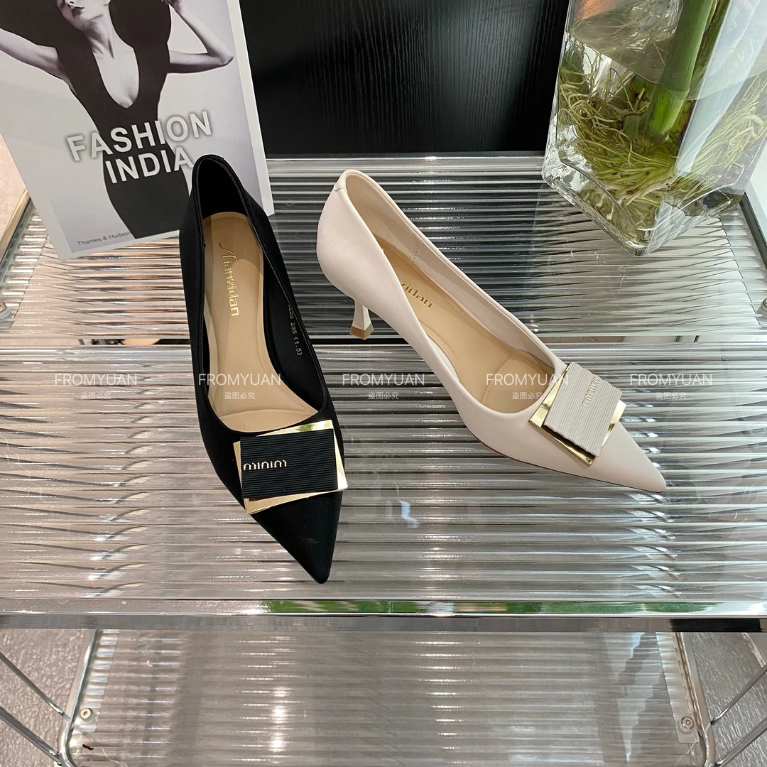 T65226春季细跟低跟尖头单鞋高跟女鞋时尚法式中跟职业浅口