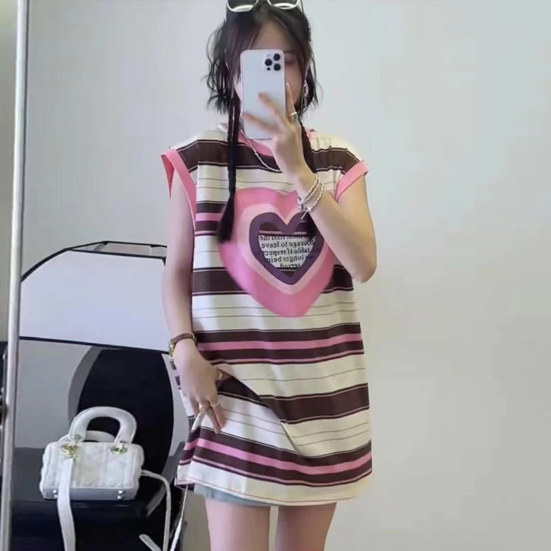 超火条纹无袖连衣裙女夏季2025新款宽松显瘦遮肚子夏日绝美小裙子