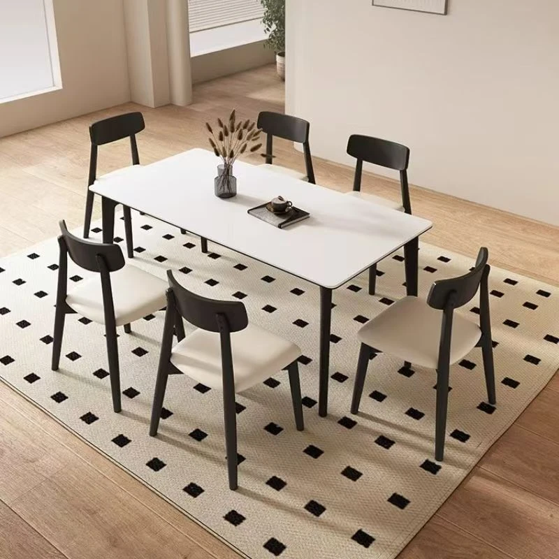 新款实木家用岩板餐桌高端大气现代简约书桌小户型长方形桌椅组合